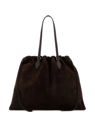 Jimmy Choo Drawstring Suede Tote Bag In Brown