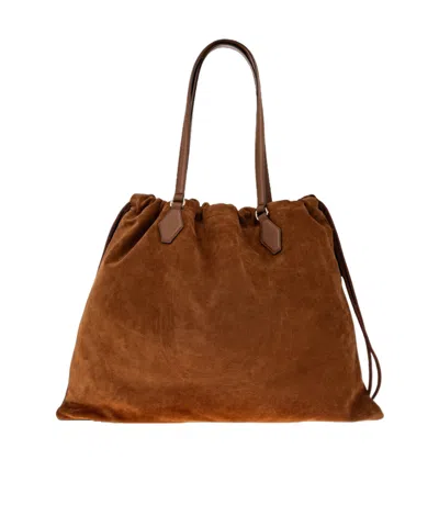 Jimmy Choo Drawstring Suede Tote Bag In Brown