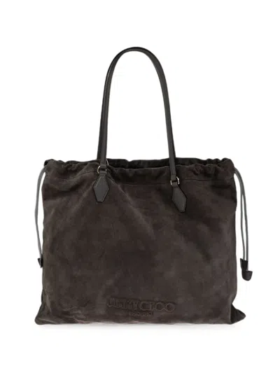 Jimmy Choo Drawstring Suede Tote Bag In Brown