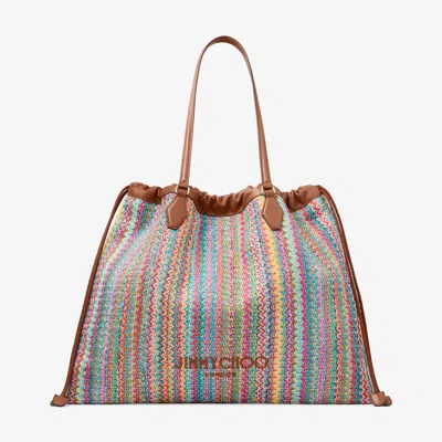 Jimmy Choo Drawstring Tote L Multi And Tan Chevron Raffia Drawstring Tote Bag With Leather Trim Mult