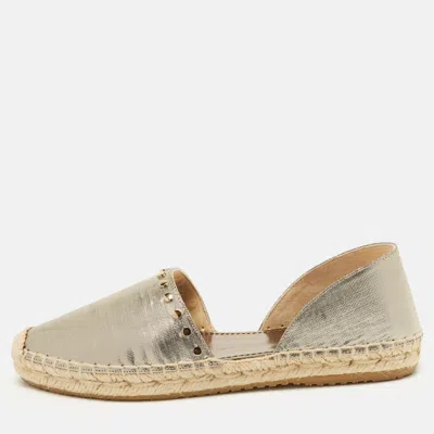 Pre-owned Jimmy Choo Dreya Size 36 Gold Lame Fabric Espadrille Flats