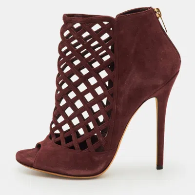 Pre-owned Jimmy Choo Drift Size 39 Burgundy Suede Cutout Peep Toe Ankle Booties