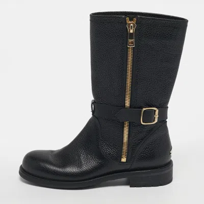 Pre-owned Jimmy Choo Durum Size 37 Black Leather Mid Calf Boots