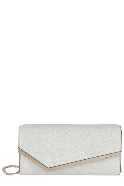 Jimmy Choo Dusty Glitter Emmie Bag In White