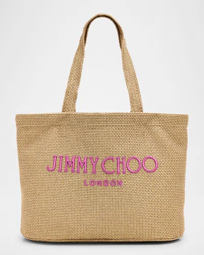 JIMMY CHOO EAST-WEST RAFFIA BEACH TOTE BAG