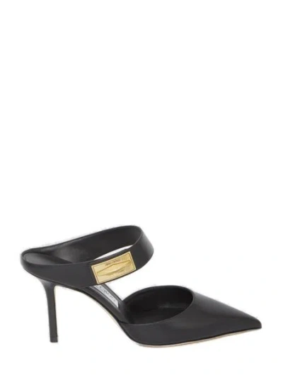 Jimmy Choo Elegant Black Leather Slip-on Flats With 8.5cm Heel For Women