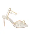 Jimmy Choo Sacora 85 Embellished Leather-trimmed Lace Sandals In White