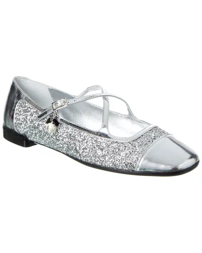 Jimmy Choo Eleri Glitter & Leather Ballerina Flat In Silver