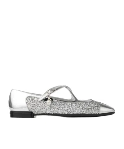 JIMMY CHOO ELERI GLITTER-LEATHER BALLET FLATS
