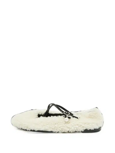 Pre-owned Jimmy Choo Eleri Shearling Ballet Flats In White