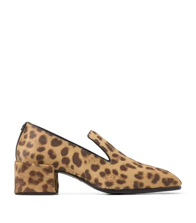 Jimmy Choo Eliot 45 Leopard Print Leather Heeled Loafers In Brown