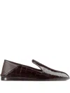 Jimmy Choo Elliot Croc-embossed Leather Slippers In Brown