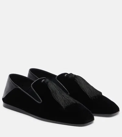 Jimmy Choo Eliot Slipper Leather-trimmed Velvet Slip-on Shoes In Black