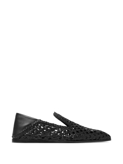 Jimmy Choo Foxley Oxford Shoe Black Woven Leather Slippers Black 43
