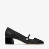 Jimmy Choo Glittered Leather Pearl Square Pumps In Black