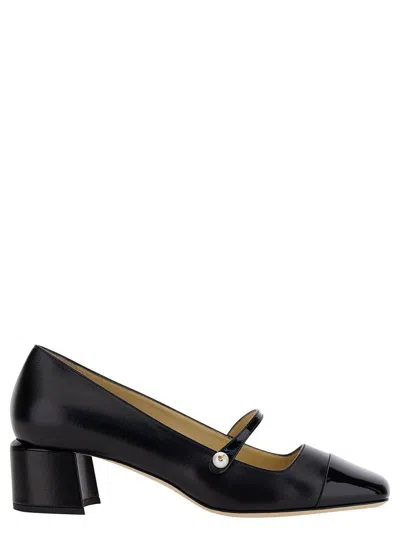 Jimmy Choo 'elisa 45' Black Pumps With Pearl Detail In Patent Leather Woman