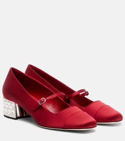 Jimmy Choo Elisa 45 Embellished Satin Pumps In Red