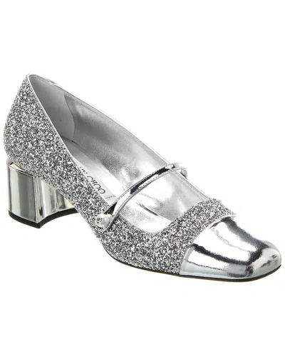 Jimmy Choo Glitter Mary Jane Pumps With Metallic Accents In Silver