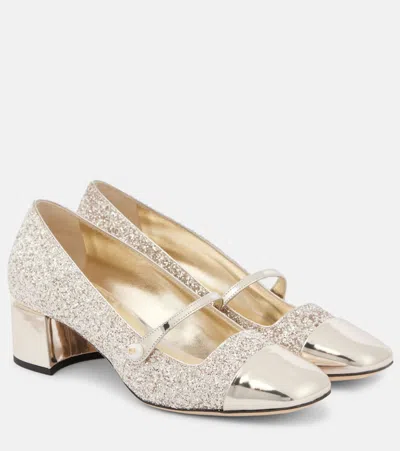 Jimmy Choo Elisa 45 Glitter And Leather Pumps In Gold