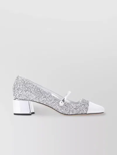 Jimmy Choo Elisa 45 Glitter Block Heel Pumps In White