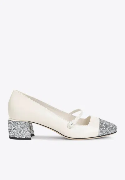 JIMMY CHOO ELISA 45 GLITTER LEATHER PUMPS