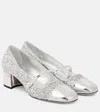 Jimmy Choo Glitter Mary Jane Pumps With Metallic Accents In Silver