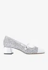 Jimmy Choo Glitter Mary Jane Pumps With Metallic Accents In Silver