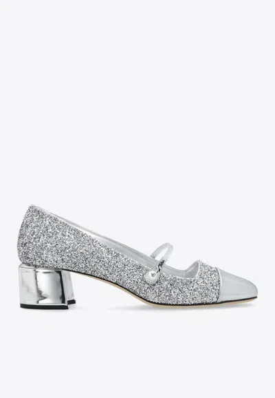 JIMMY CHOO ELISA 45 GLITTERED LEATHER PUMPS