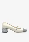 Jimmy Choo White Leather Pumps With Glittered Toe Ca In Latte