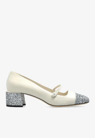 JIMMY CHOO ELISA 45 GLITTERED LEATHER PUMPS