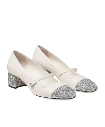 Jimmy Choo White Leather Pumps With Glittered Toe Ca In Neutral
