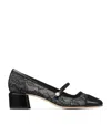 Jimmy Choo Elisa Pumps Block Heel Lace Overlay Pearls In Black