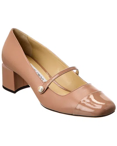 Jimmy Choo Elisa 45 Leather & Patent Pump In Sand