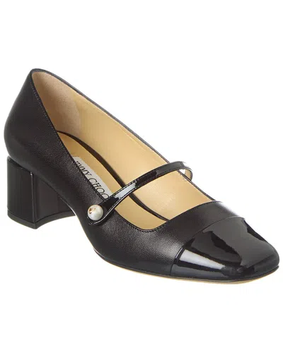 JIMMY CHOO ELISA 45 LEATHER & PATENT PUMP