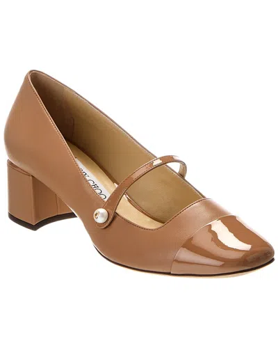 Jimmy Choo Elisa 45 Leather & Patent Pump In Brown