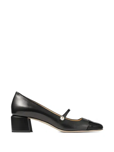 Jimmy Choo Elisa 45 Embellished Patent-trimmed Leather Mary Jane Pumps In Black