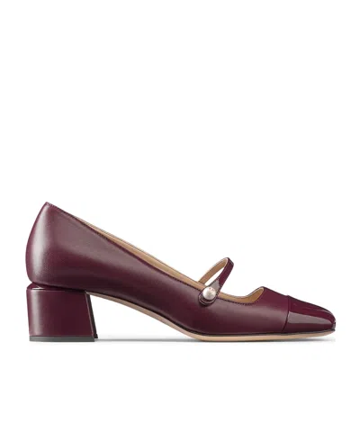 Jimmy Choo Elisa 45 Embellished Patent-trimmed Leather Mary Jane Pumps In Burgundy