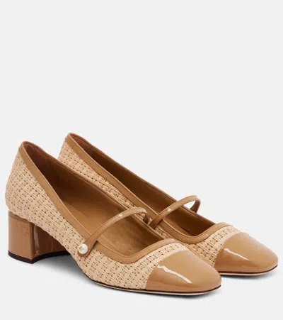 Jimmy Choo Elisa 45 Raffia-effect Mary Jane Pumps In Neutral