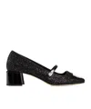 Jimmy Choo Glittered Leather Pearl Square Pumps In Black