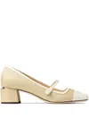 Jimmy Choo 'elisa' Block Heel Pearl Square Toe Pumps In Neutrals