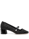 Jimmy Choo Glittered Leather Pearl Square Pumps In Black
