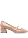 Jimmy Choo Elisa 45 Embellished Patent-trimmed Leather Mary Jane Pumps In Beige