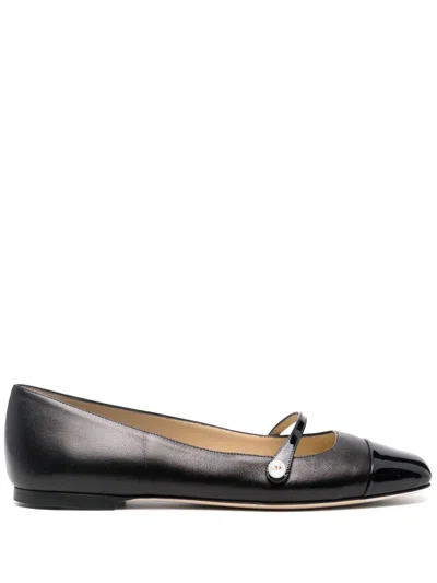 Jimmy Choo Elegant Ballerina Flat Shoes With Patent And Nappa Leather Detailing In Black