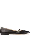 Jimmy Choo Elegant Ballerina Flat Shoes With Patent And Nappa Leather Detailing In Black