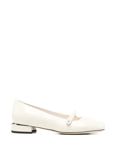 Jimmy Choo Elisa Patent Leather Ballet Flats Metal Detail In White