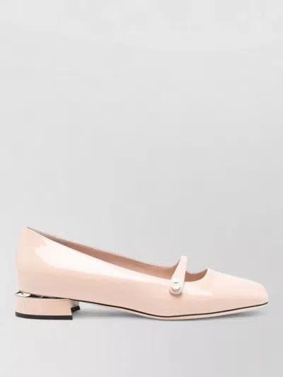 Jimmy Choo Elisa Ballet Flats Square Toe Pearl Detail In Pink