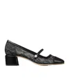 Jimmy Choo Elisa Pumps Block Heel Lace Overlay Pearls In Black