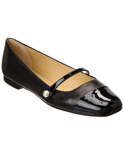 Jimmy Choo Elisa Leather & Patent Flat In Black