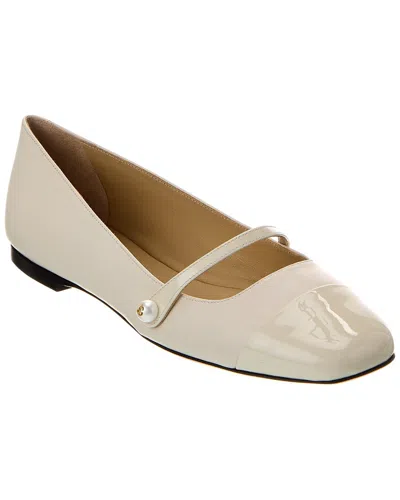 Jimmy Choo Elisa Leather & Patent Flat In White