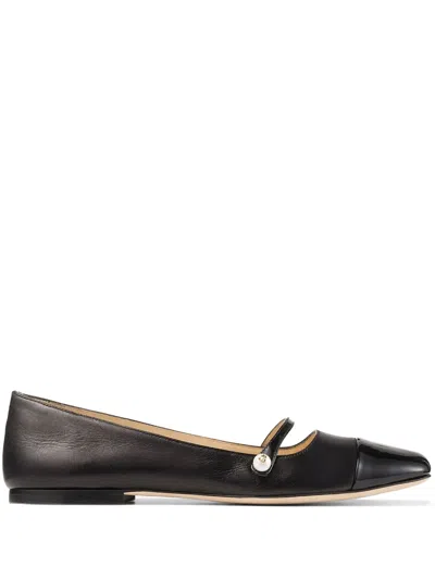 Jimmy Choo Elisa Black Nappa And Patent Leather Flats